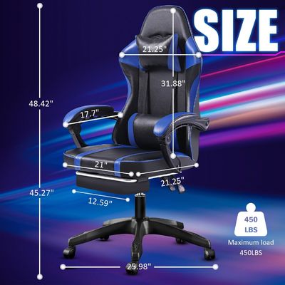 Chaise de jeu ergonomique à 360 tours avec repose-pieds réglable en hauteur et fauteuil inclinable