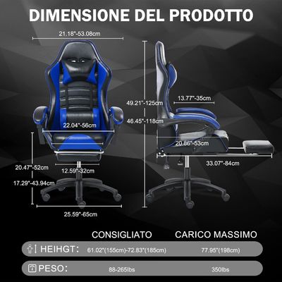 Chaise de jeu ergonomique avec hauteur et repose-pieds réglables en couleur personnalisée