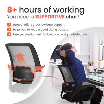 Chaise d'ordinateur en mousse avec support lombaire chaise de bureau ergonomique réglable