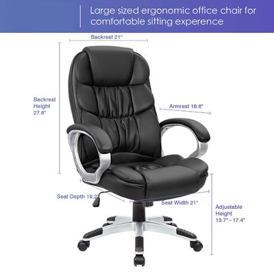 Chaise de bureau haute dos avec support lombaire et hauteur réglable en cuir PU