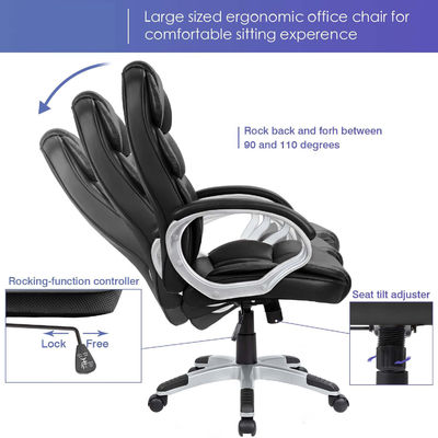 Chaise de bureau haute dos avec support lombaire et hauteur réglable en cuir PU