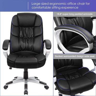 Chaise de bureau haute dos avec support lombaire et hauteur réglable en cuir PU