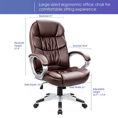 Chaise de bureau exécutif avec hauteur réglable dos haut Chaise de bureau d'ordinateur en cuir PU