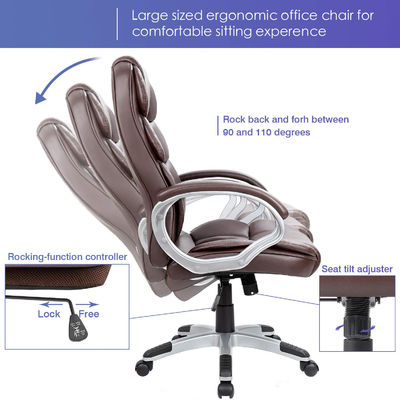 Chaise de bureau exécutif avec hauteur réglable dos haut Chaise de bureau d'ordinateur en cuir PU