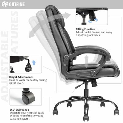 Chaise de bureau d'exécutif rembourrée en cuir avec hauteur réglable et support ergonomique