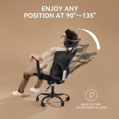 Chaise de bureau à dos en maille haute de design moderne avec accoudoir réglable et support lombaire