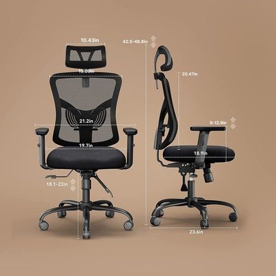 Chaise de bureau à dos en maille haute de design moderne avec accoudoir réglable et support lombaire