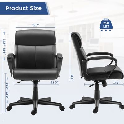 Chaise de bureau à 360 rouleaux / réglable en hauteur / inclinable au milieu du dos pour une capacité de poids de 250 livres