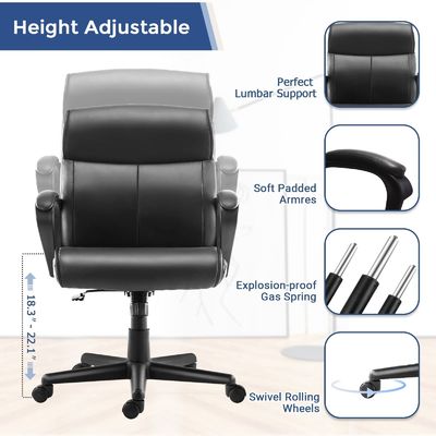 Chaise de bureau à 360 rouleaux / réglable en hauteur / inclinable au milieu du dos pour une capacité de poids de 250 livres
