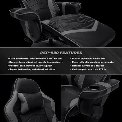 Chaise de jeux réglable en hauteur pour ordinateur avec rembourrage en cuir et repose-pieds