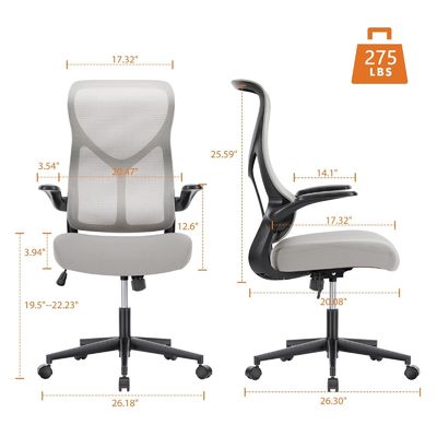 Chaise en maille à dos haut avec appuie-bras pliables et support lombaire, emballement du courrier inclus