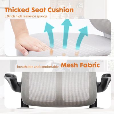 Chaise en maille à dos haut avec appuie-bras pliables et support lombaire, emballement du courrier inclus