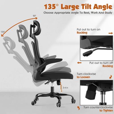 Chaise de bureau en treillis métallique ergonomique de conception moderne avec support lombaire et bras pliables
