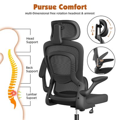 Chaise de bureau en treillis métallique ergonomique de conception moderne avec support lombaire et bras pliables