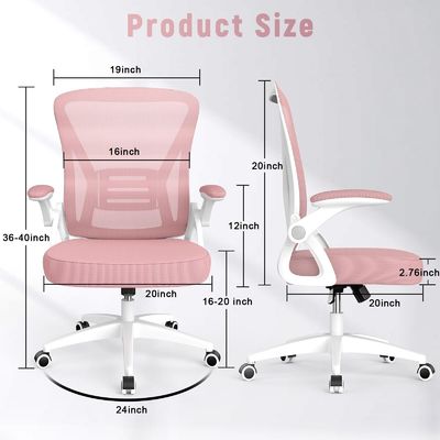 Chaise de bureau en treillis réglable en hauteur Chaise pivotante avec bras pliables et support lombaire