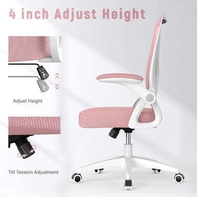 Chaise de bureau en treillis réglable en hauteur Chaise pivotante avec bras pliables et support lombaire