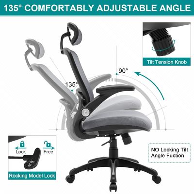 Taille réglable Chaise de bureau à dos en maille haute avec bras pliables et style de design moderne