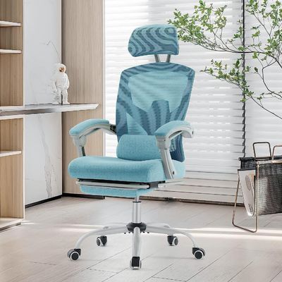 Chaise de bureau ergonomie haute arrière avec coussin lombaire et repose-pieds rétractable