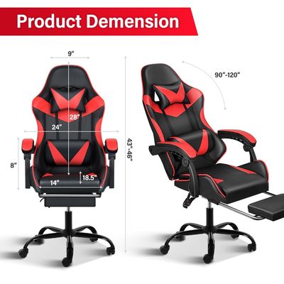 Chaise de jeu ergonomique avec repose-pieds et support lombaire 20&quot;D x 25&quot;W x 46&quot;H/360 pivotante