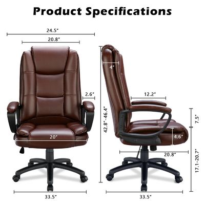 Chaise d'ordinateur à dos haut marron 400 lbs grande et haute chaise de bureau de gestion