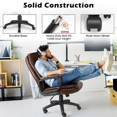 Chaise d'ordinateur à dos haut marron 400 lbs grande et haute chaise de bureau de gestion