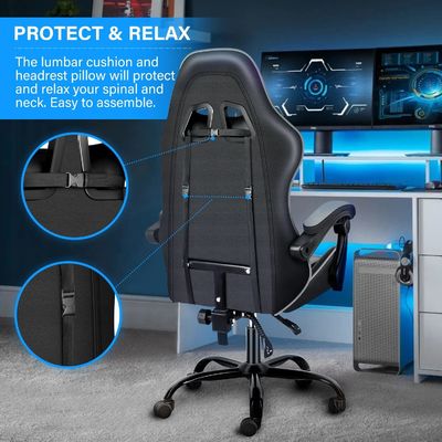 Chaise de jeu vidéo ergonomique avec repose-pieds et soutien lombaire