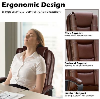 Chaise d'ordinateur à dos haut marron 400 lbs grande et haute chaise de bureau de gestion