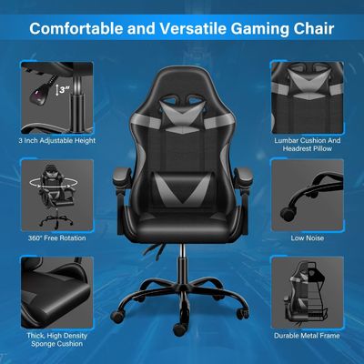 Chaise de jeu vidéo ergonomique avec repose-pieds et soutien lombaire