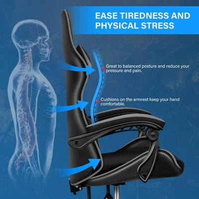 Chaise de jeu vidéo ergonomique avec repose-pieds et soutien lombaire