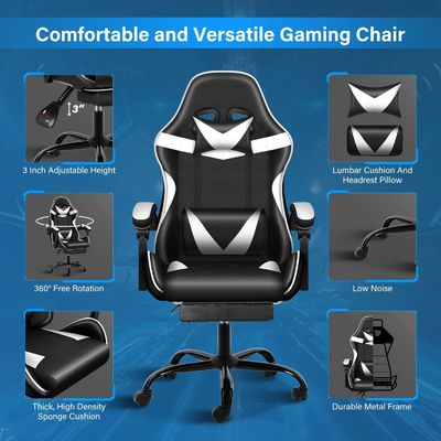 Chaise de jeu en tissu ergonomie avec repose-pieds et support lombaire