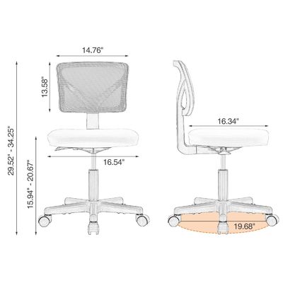 Chaise confortable à dos bas avec support lombaire et hauteur de siège réglable