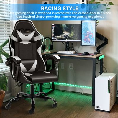 Matériau du siège en plastique Type chaise de jeu vidéo ergonomique avec repose-pieds et support lombaire