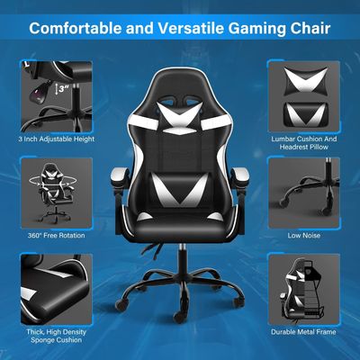 Matériau du siège en plastique Type chaise de jeu vidéo ergonomique avec repose-pieds et support lombaire