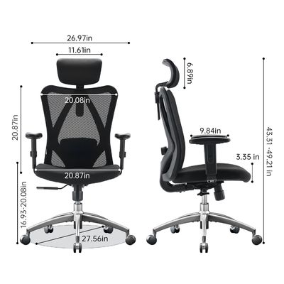 Appuie-bras 2D Appuie-poitrine lombaire Appuie-tête réglable Chaise de bureau à inclinaison pivotante pour gros et grands