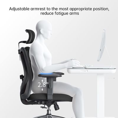 Appuie-bras 2D Appuie-poitrine lombaire Appuie-tête réglable Chaise de bureau à inclinaison pivotante pour gros et grands