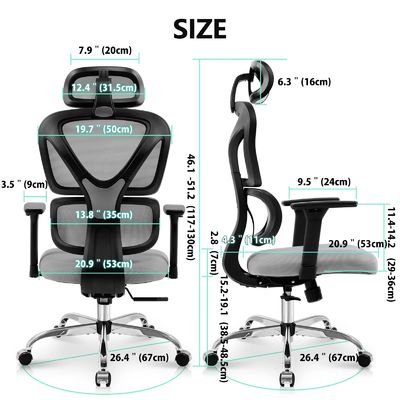 Chaise de bureau ergonomique à dos haut confortable avec 3 ascenseurs à gaz et maillage respirant
