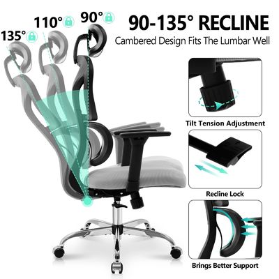 Chaise de bureau ergonomique à dos haut confortable avec 3 ascenseurs à gaz et maillage respirant