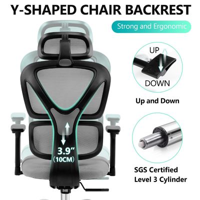 Chaise de bureau ergonomique à dos haut confortable avec 3 ascenseurs à gaz et maillage respirant