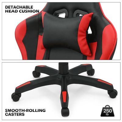 Chaise de jeu informatique en tissu ergonomique ALINUNU avec repose-tête et bassin lombaire réglable