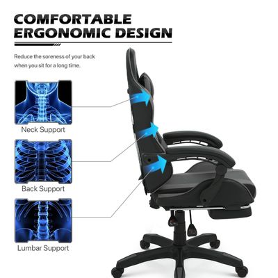Chaise de jeu informatique personnalisée en couleur avec fonction de pivotement 360 / réglage de la hauteur / recul