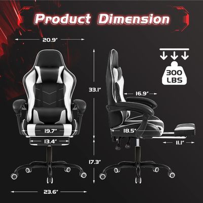 Chaise de jeu à recul à hauteur réglable avec repose-pieds et support lombaire de massage