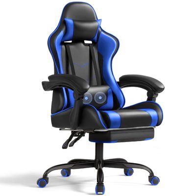 Chaise de jeu ergonomique à dos solide avec repose-pieds et support lombaire de massage
