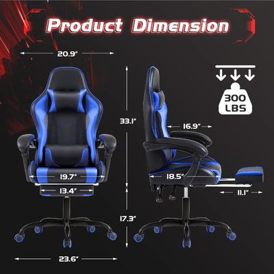 Chaise de jeu ergonomique à dos solide avec repose-pieds et support lombaire de massage