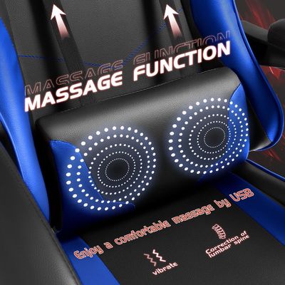 Chaise de jeu ergonomique à dos solide avec repose-pieds et support lombaire de massage