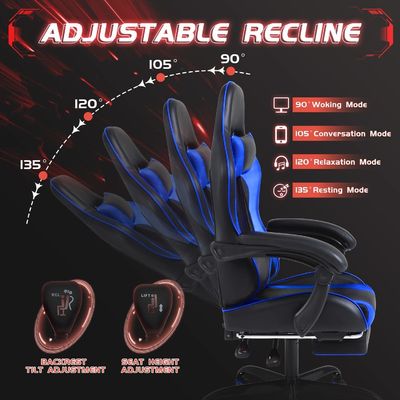 Chaise de jeu ergonomique à dos solide avec repose-pieds et support lombaire de massage