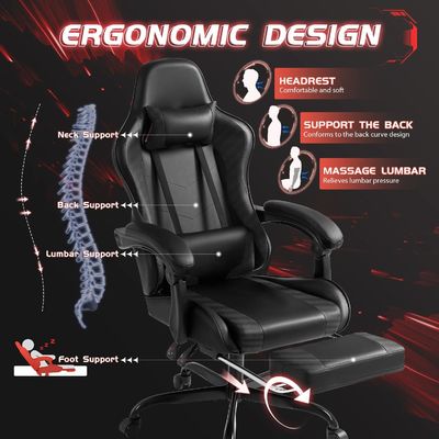 Chaise de jeu informatique ergonomique de style moderne avec repose-pieds et support lombaire de massage