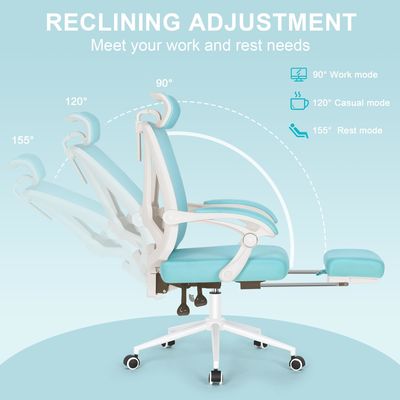 Chaise de bureau à dos haute tourne 360 avec support lombaire et repose-pieds réglables en 2D