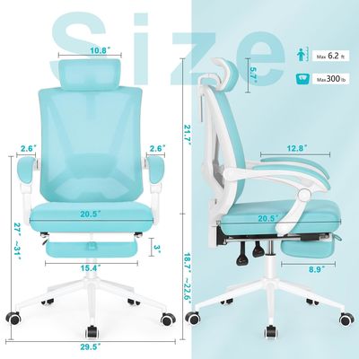 Chaise de bureau à dos haute tourne 360 avec support lombaire et repose-pieds réglables en 2D