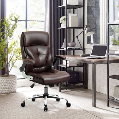 Chaise de bureau à dos élevé de type métallique à domicile avec support lombaire et tissu de lin