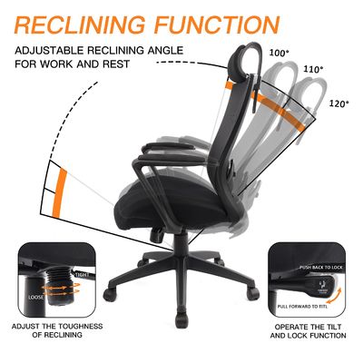 Chaise de bureau en maille ergonomique avec coussin épaissi et appuie-tête réglable